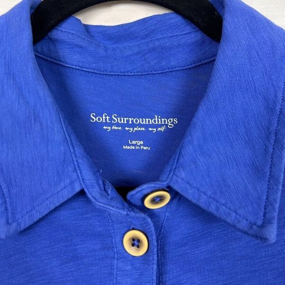 Soft Surroundings Blue Short Sleeve Collared Button Down Dress Size L EUC - Picture 3 of 4